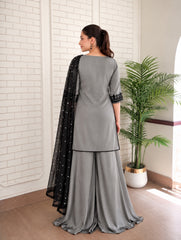 RANGREZ grey Shamoz silk sharara set back view