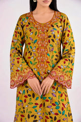 2-Piece Embroidered Linen Suit - Mustard Floral