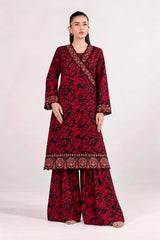 2-Piece Embroidered Linen Suit - Red Floral