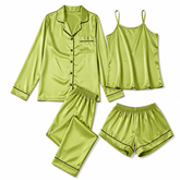 Bostan 4-piece shamoz silk pajama set in Lane Green