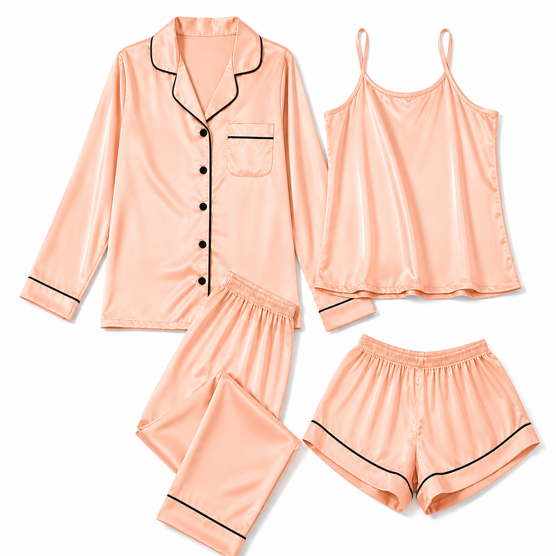 Bostan 4-piece shamoz silk pajama set in t-pink