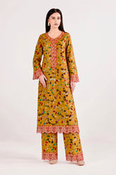 2-Piece Embroidered Linen Suit - Mustard Floral