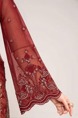 Maroon Embroidered Pure Organza 3-Piece Suit with Embroidered Organza Dupatta
