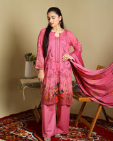 3-Piece Doria Lawn Suit with Full Embroidered Shirt with Printed Daman and Printed Dupatta - Baby Pink