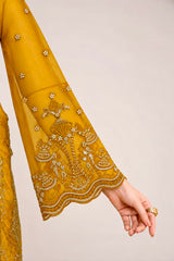 Mustard Embroidered Pure Organza 3-Piece Suit with Embroidered Organza Dupatta