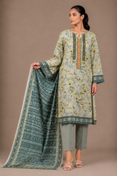 Floral Printed 3-Piece Lawn Suit | Digital Print Kurta, Trouser & Dupatta