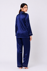Navy Blue Shamoz Silk Pajama Set