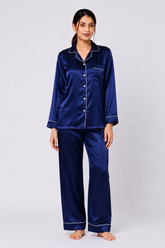 Navy Blue Shamoz Silk Pajama Set