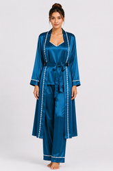 Blue Shamoz Silk 3 Piece Gown Set