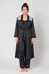 Black Shamoz Silk 3 Piece Gown Set