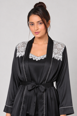 Black Shamoz Silk 3 Piece Gown Set
