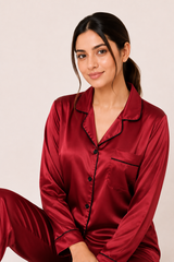 Maroon Shamoz Silk Pajama Set