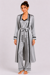 Grey Shamoz Silk 3 Piece Gown Set