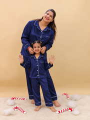 Mom & Daughter Matching Navy Shamoz Silk Pajama Set