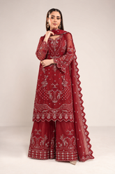 Maroon Embroidered Pure Organza 3-Piece Suit with Embroidered Organza Dupatta