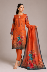 3-Piece Doria Lawn Suit with Full Embroidered Shirt with Printed Daman and Printed Dupatta - Yellow