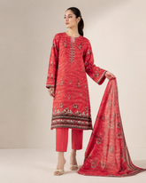 3-Piece Doria Lawn Suit with Full Embroidered Shirt with Printed Daman and Printed Dupatta - Pink