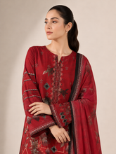 3-Piece Doria Lawn Suit with Full Embroidered Shirt with Printed Daman and Printed Dupatta - Maroon
