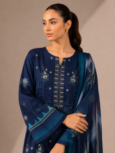 3-Piece Doria Lawn Suit with Full Embroidered Shirt with Printed Daman and Printed Dupatta - Navy Blue
