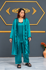 Green Shamoz Silk 3 Piece Gown Set