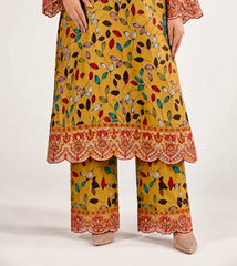 2-Piece Embroidered Linen Suit - Mustard Floral