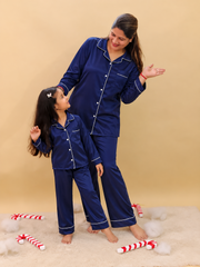 Mom & Daughter Matching Navy Shamoz Silk Pajama Set