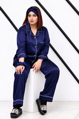 Navy Blue Shamoz Silk Pajama Set