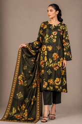 Black Floral Printed 3-Piece Lawn Suit | Digital Print Kurta, Trouser & Dupatta