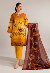 Yellow Floral Printed 3-Piece Lawn Suit | Digital Print Kurta, Trouser & Dupatta