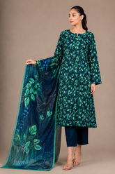 Green Floral Printed 3-Piece Lawn Suit | Digital Print Kurta, Trouser & Dupatta