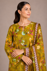 Floral Printed 3-Piece Lawn Suit | Digital Print Kurta, Trouser & Dupatta