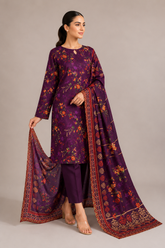 Purple Floral Printed 3-Piece Lawn Suit | Digital Print Kurta, Trouser & Dupatta