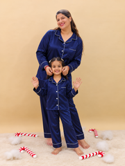 Mom & Daughter Matching Navy Shamoz Silk Pajama Set