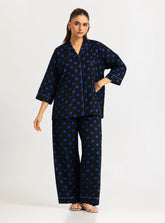 Blue Polka Linen Pajama Set