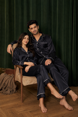 Black Matching Couple Pajama Set – Premium Shamoz Silk