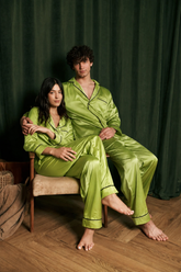 Lane Green Matching Couple Pajama Set – Premium Shamoz Silk