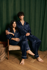 Navy Matching Couple Pajama Set – Premium Shamoz Silk