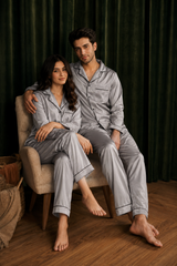 Silver Matching Couple Pajama Set – Premium Shamoz Silk