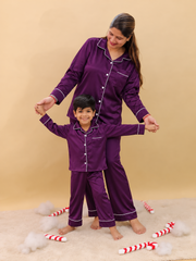 Mother and son in matching indigo Shamoz silk pajama sets