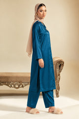 Teal Shamoz silk suit side view