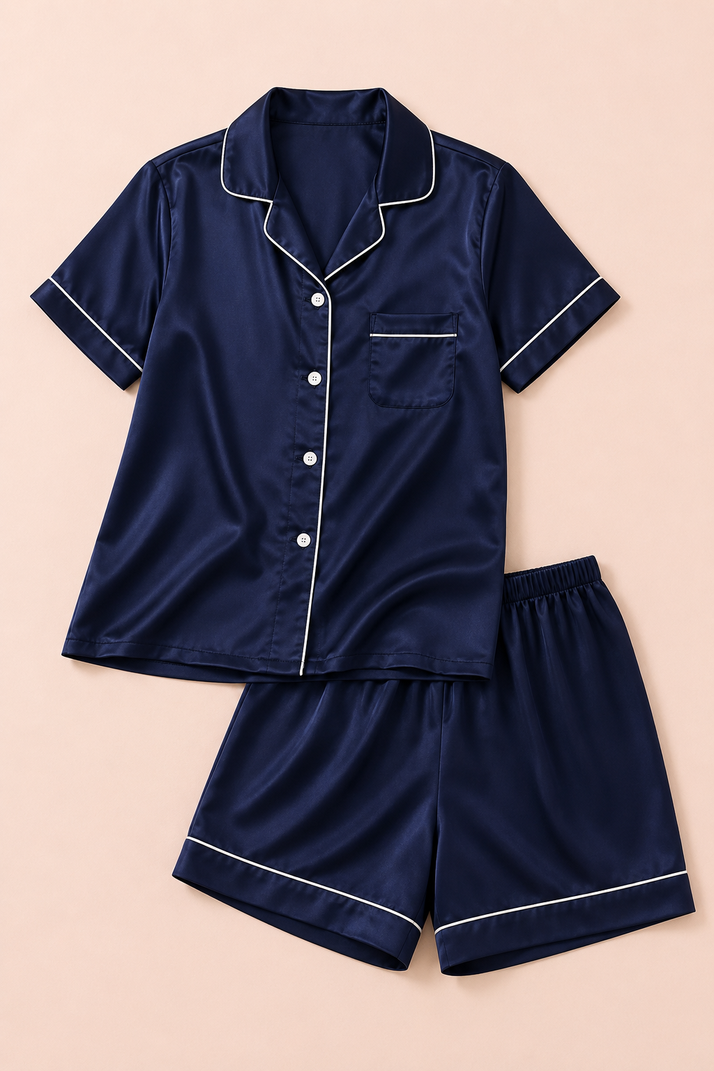 Shamoz Silk Short Pajama Set - Navy Blue