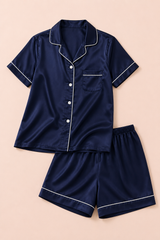 Shamoz Silk Short Pajama Set - Navy Blue