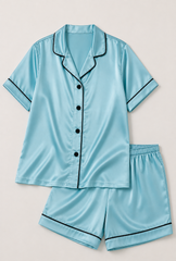 Shamoz Silk Short Pajama Set - Ferozi