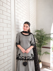 RANGREZ grey Shamoz silk sharara set model front