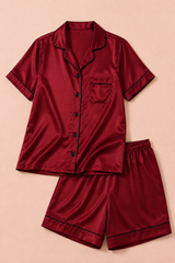 Shamoz Silk Short Pajama Set - Maroon