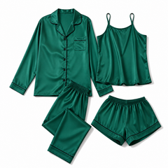Bostan 4-piece shamoz silk pajama set in green
