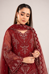 Maroon Embroidered Pure Organza 3-Piece Suit with Embroidered Organza Dupatta