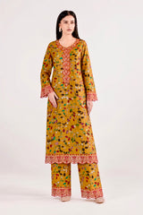 2-Piece Embroidered Linen Suit - Mustard Floral