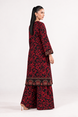 2-Piece Embroidered Linen Suit - Red Floral