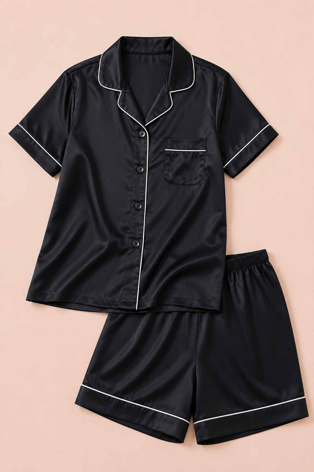 Shamoz Silk Short Pajama Set - Black
